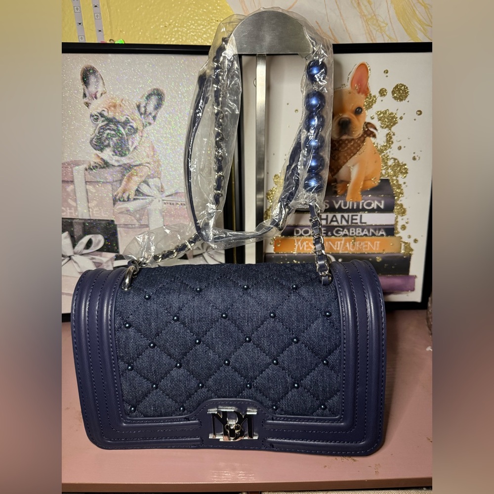 Badgley Mischka Navy Quilted Shoulder Bag
